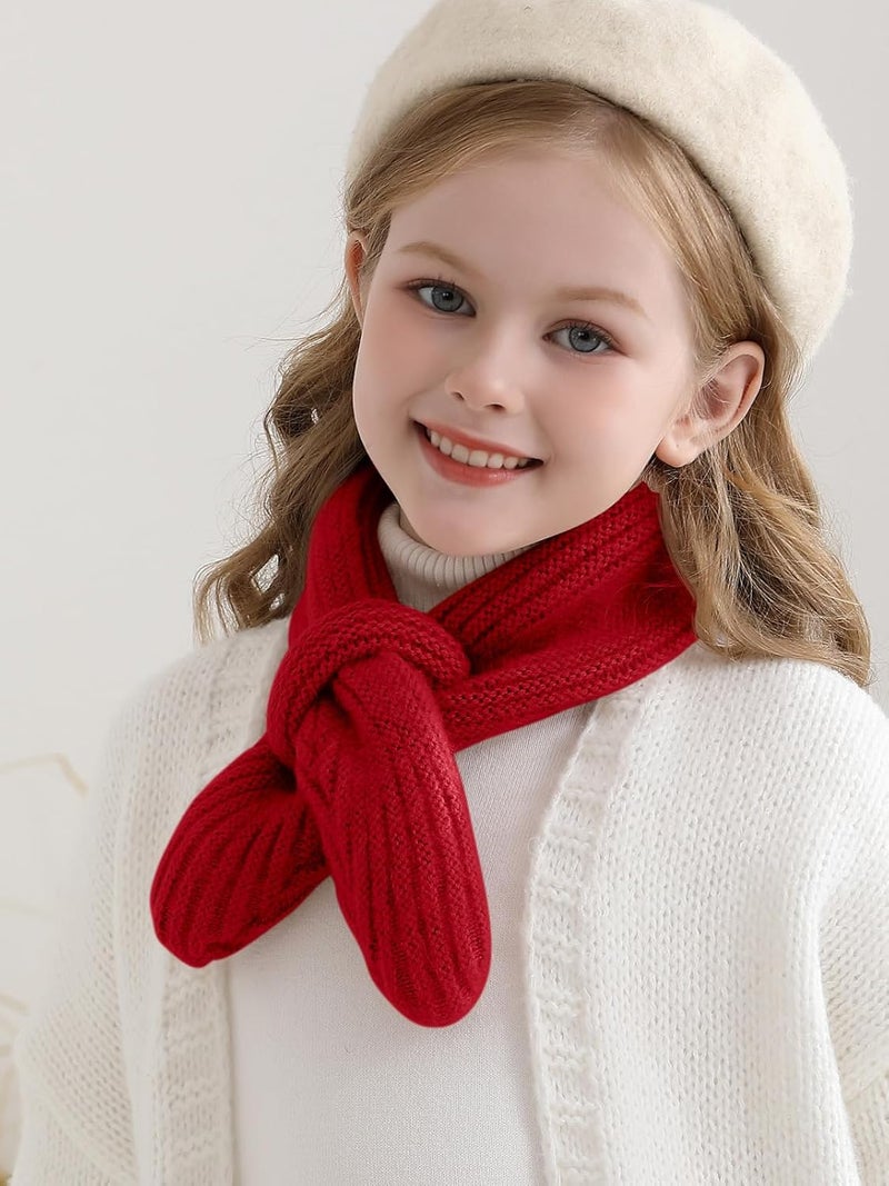 Haloumoning Kids Girls Knit Scarf Toddler Warm Winter Cross Tie Wrap Neck Warmer Cute Scarves 1-14 Years - Image 2